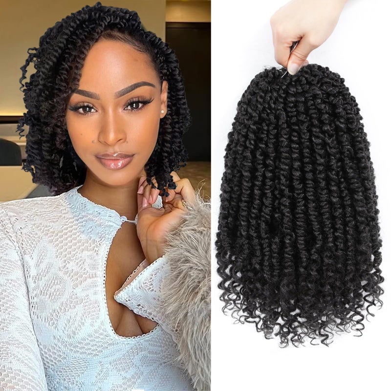 Alicoco Passion Twist Crochet Hair 8 Inch Passion Twist Hair Pre Looped 8 Packs Spring Twist Crochet Braids with Curly Ends PreTwisted Crochet Hair for Women 1B